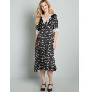 New ModCloth Leisure Meets Luxury Midi Dress in Black Mushroom Size 8